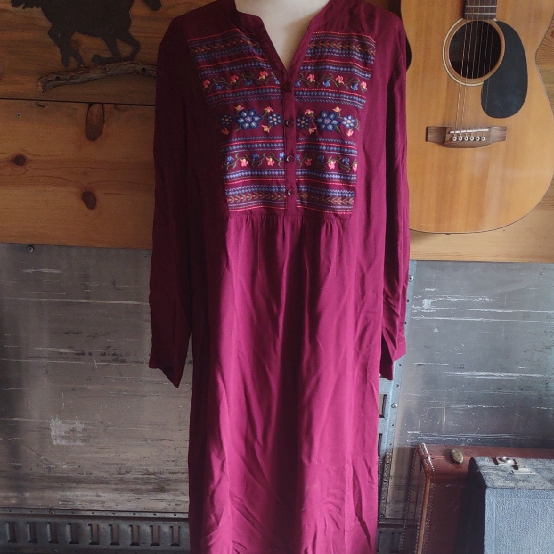 Coldwater Creek Embroidered Burgundy Dress
